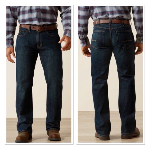 Ariat Other - Ariat Rebar M5 Straight Leg Jeans Raw Hem Med/Dark Blue Sz 40x32